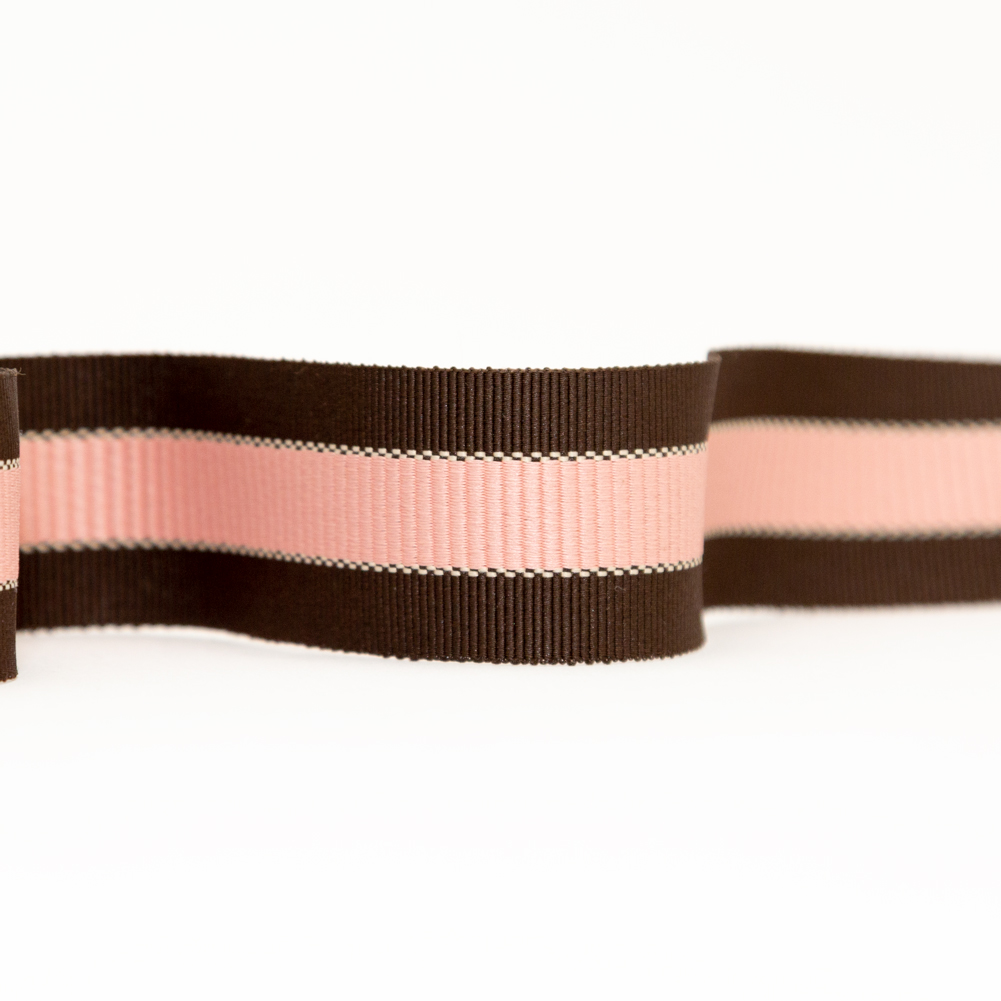 Italian Brown and Pink Striped Grosgrain Ribbon - 1.25"