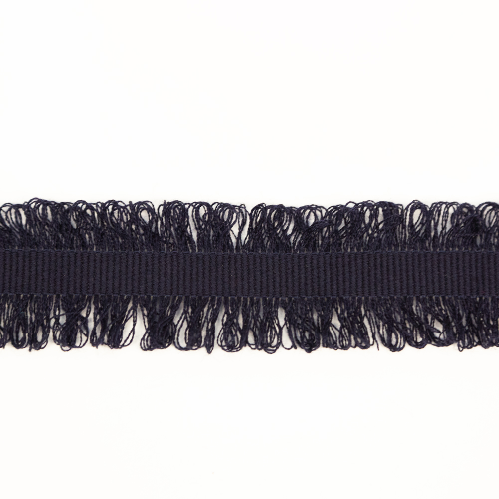 Italian Navy Wool Grosgrain Trim with Loop Fringe Edges - 1.5"
