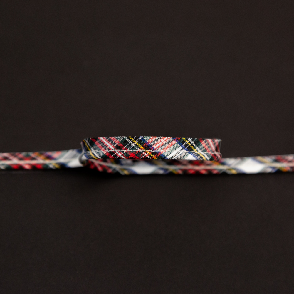 Italian White, Green and Red Plaid Bias Piping Cord with Lip - 0.375"