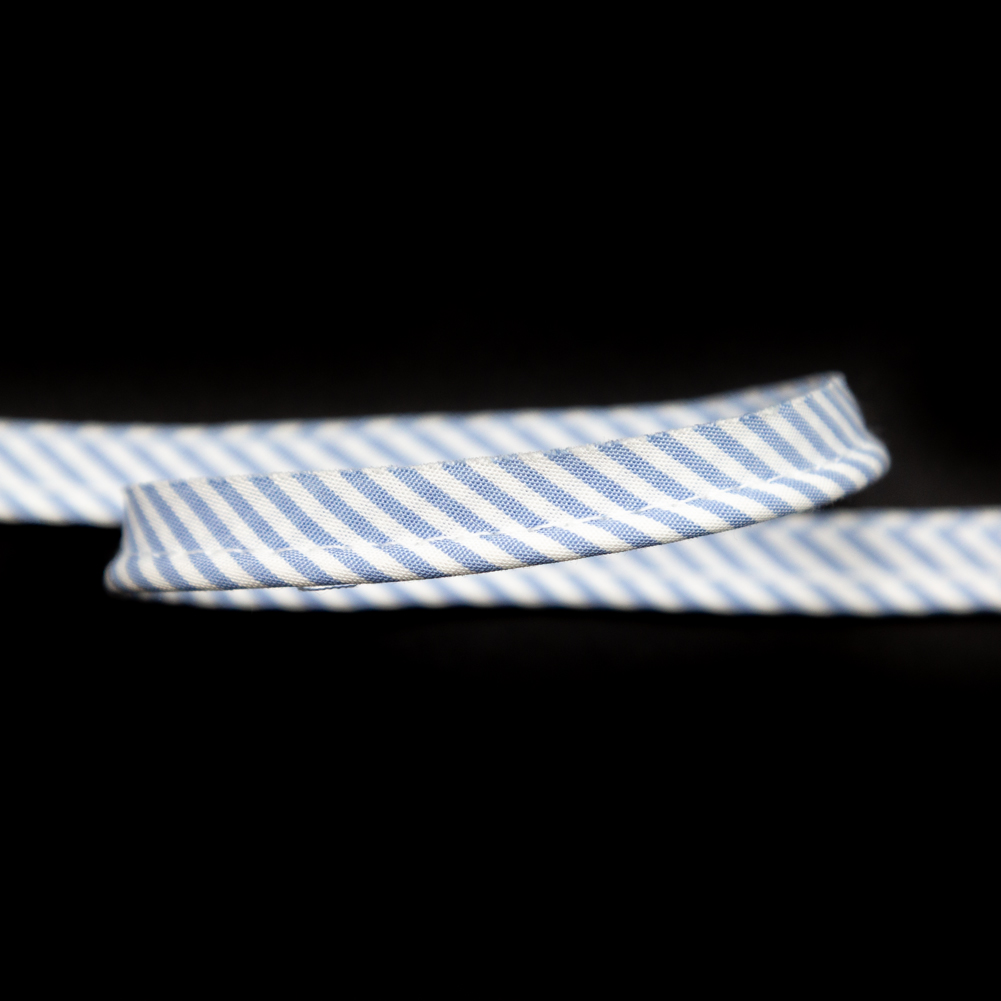 Italian White and Blue Striped Bias Piping Cord with Lip - 0.375"