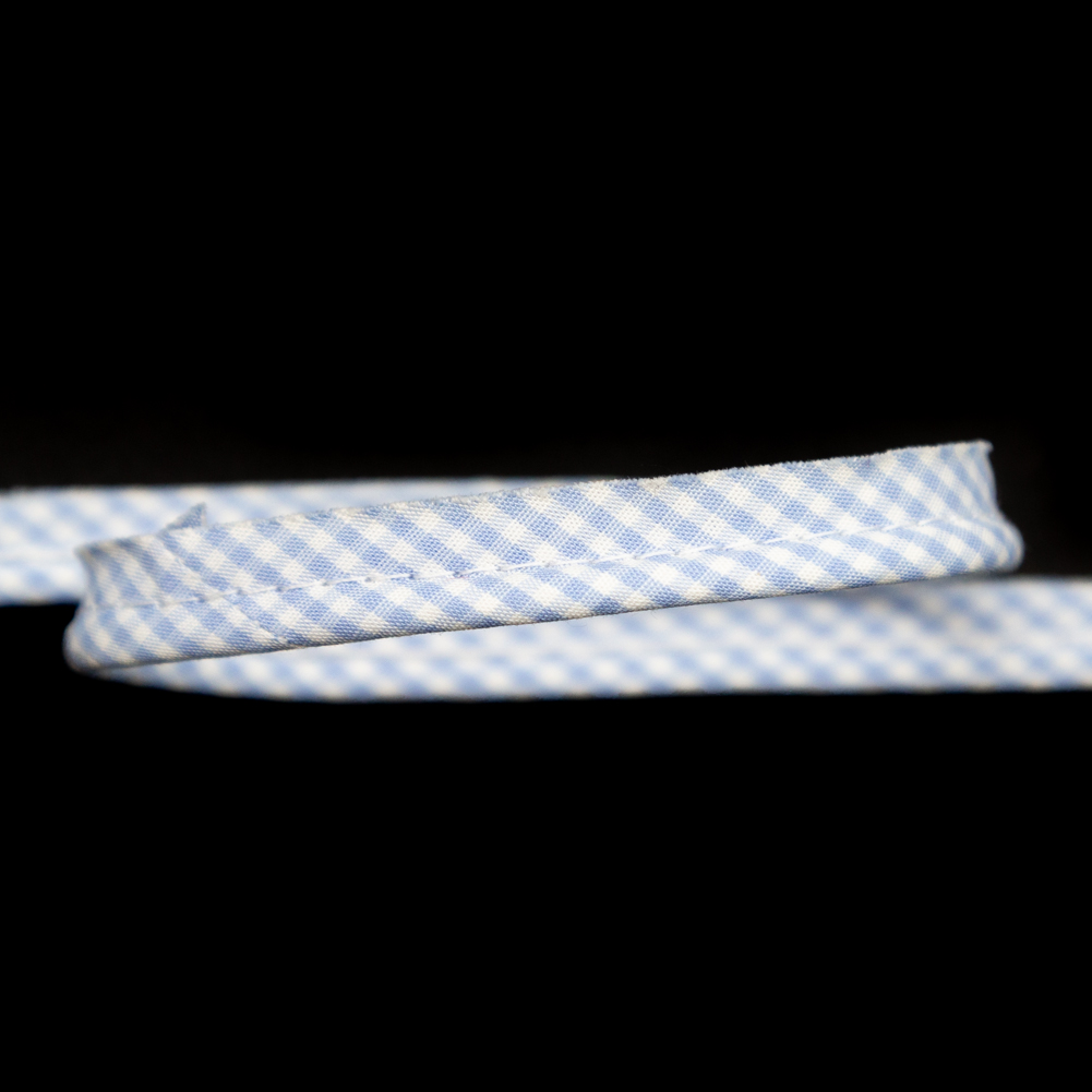 Italian White and Blue Checkered Bias Piping Cord with Lip – 0.375″ Italian White and Blue Checkered Bias Piping Cord with Lip – 0.375″