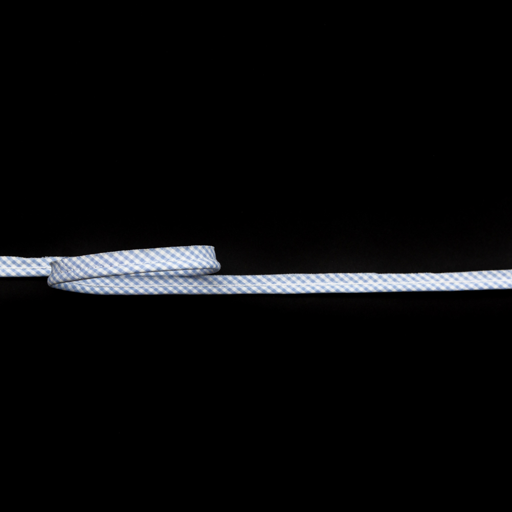 Italian White and Blue Checkered Bias Piping Cord with Lip – 0.375″ Italian White and Blue Checkered Bias Piping Cord with Lip – 0.375″