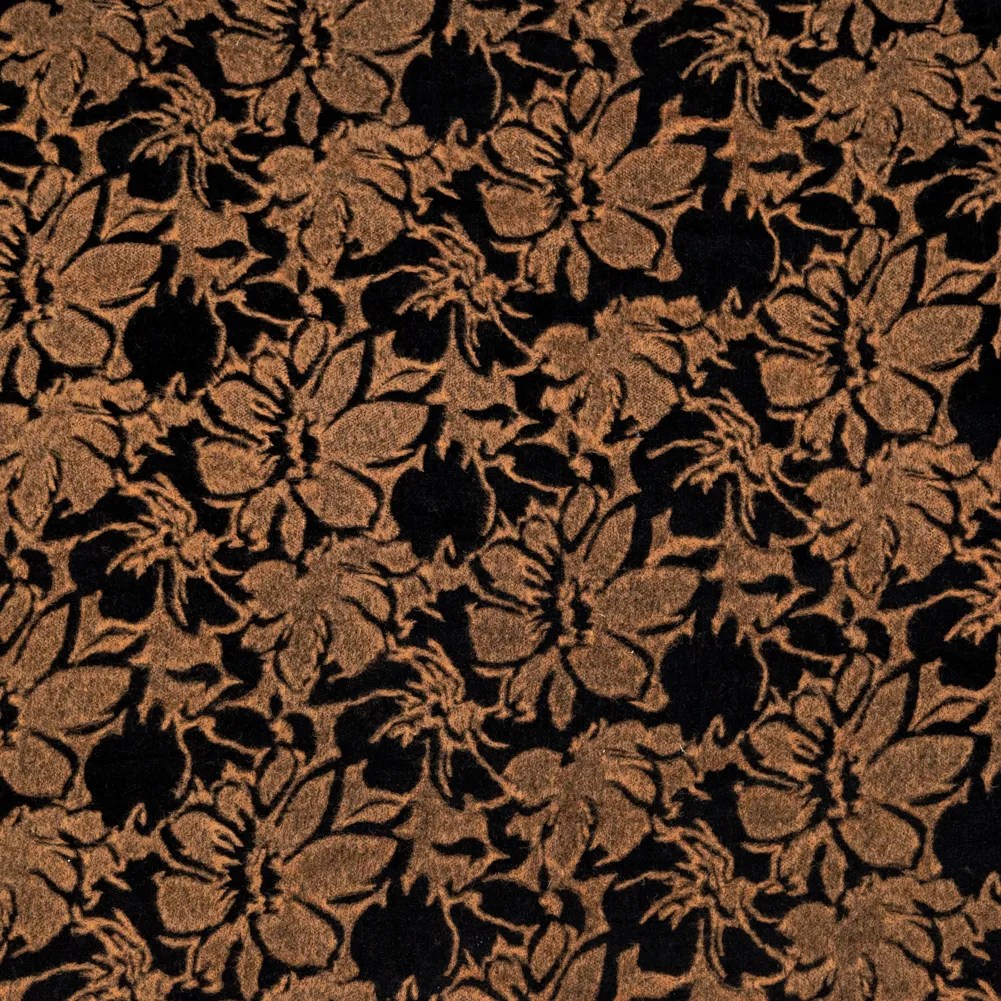 Floral Bonded Wool Knit and Velour – Apricot Buff and Black Floral Bonded Wool Knit and Velour – Apricot Buff and Black