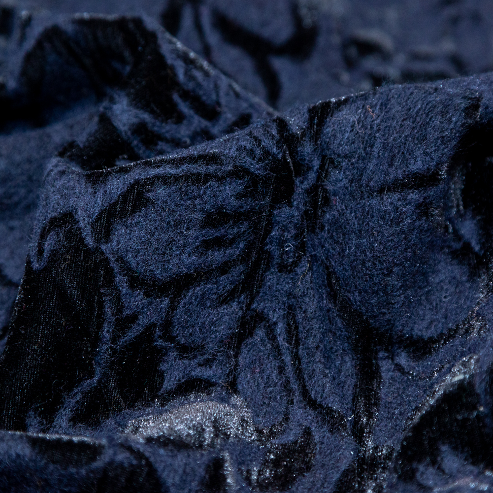 Floral Bonded Wool Knit and Velour – Navy and Black Floral Bonded Wool Knit and Velour – Navy and Black