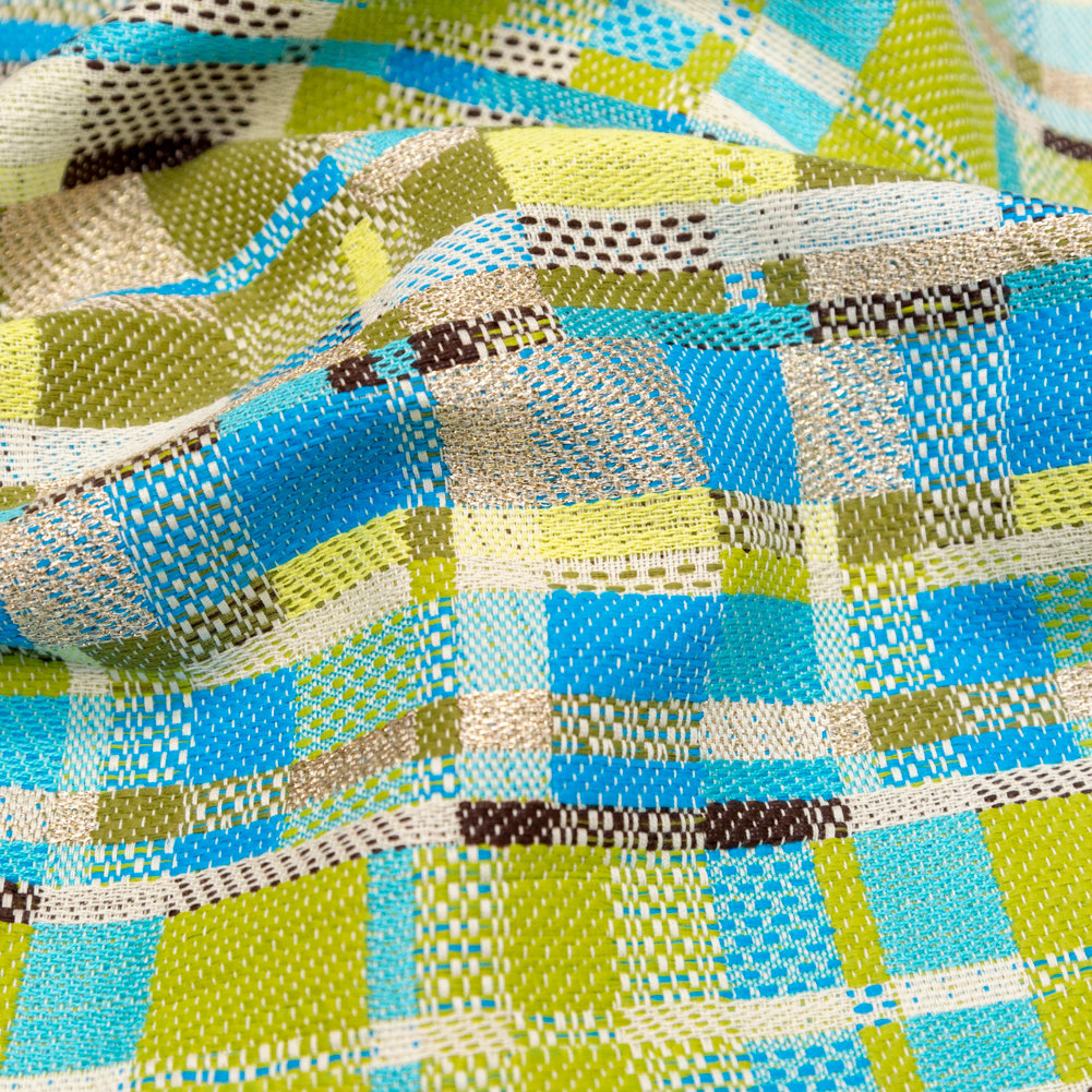 Blue, Green and Metallic Silver Color-Blocked Tweed Blue, Green and Metallic Silver Color-Blocked Tweed