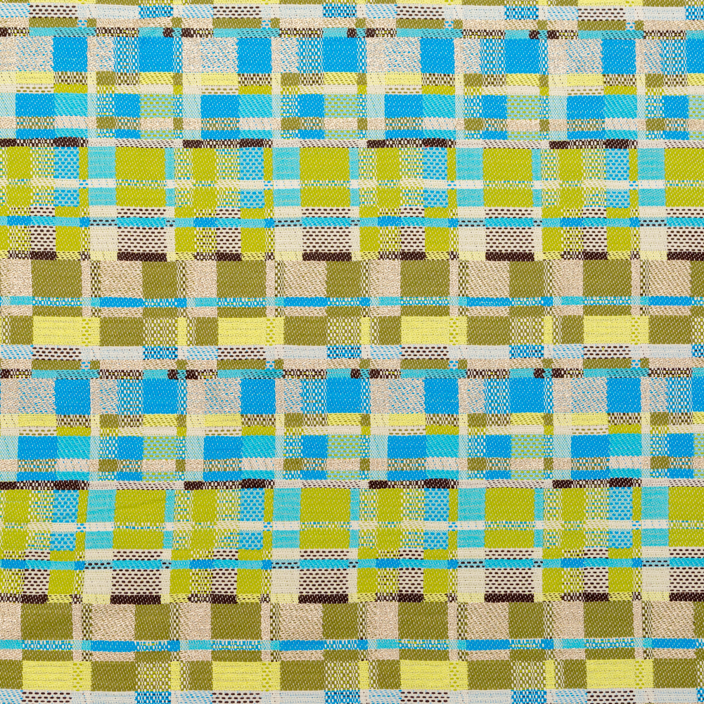 Blue, Green and Metallic Silver Color-Blocked Tweed Blue, Green and Metallic Silver Color-Blocked Tweed