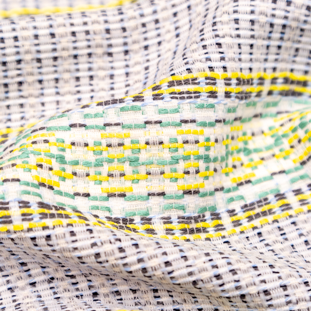 Blue, Jade and Yellow Awning Striped Cotton Tweed Blue, Jade and Yellow Awning Striped Cotton Tweed
