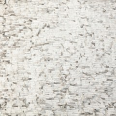 Faux Leather Fringe Fabric on a Mesh Backing – Metallic Silver on White Faux Leather Fringe Fabric on a Mesh Backing – Metallic Silver on White