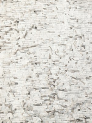 Faux Leather Fringe Fabric on a Mesh Backing – Metallic Silver on White Faux Leather Fringe Fabric on a Mesh Backing – Metallic Silver on White