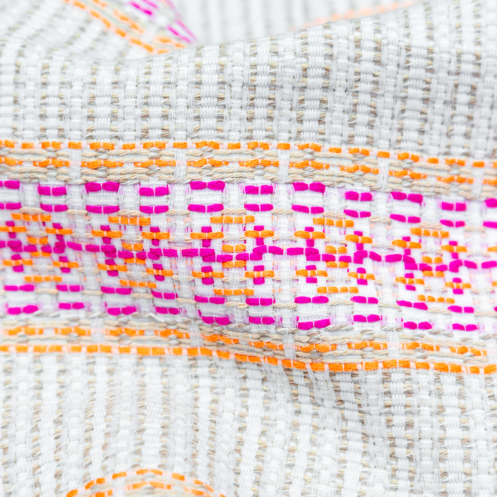 Magenta, Orange and Beige Awning Striped Cotton Tweed Magenta, Orange and Beige Awning Striped Cotton Tweed