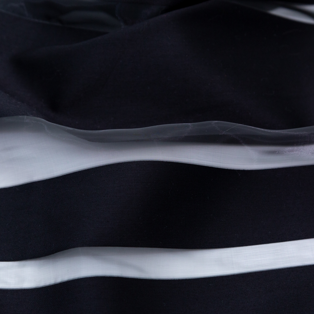 Italian Black Cotton Awning Striped Polyester Organza Italian Black Cotton Awning Striped Polyester Organza