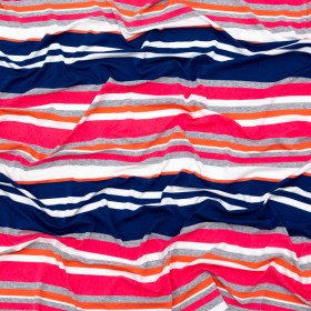 Coral, Navy and Optic White Barcode Striped Rayon Jersey Coral, Navy and Optic White Barcode Striped Rayon Jersey