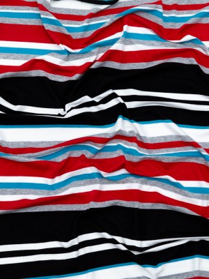 Very Cherry, Black and River Blue Barcode Striped Rayon Jersey Very Cherry, Black and River Blue Barcode Striped Rayon Jersey