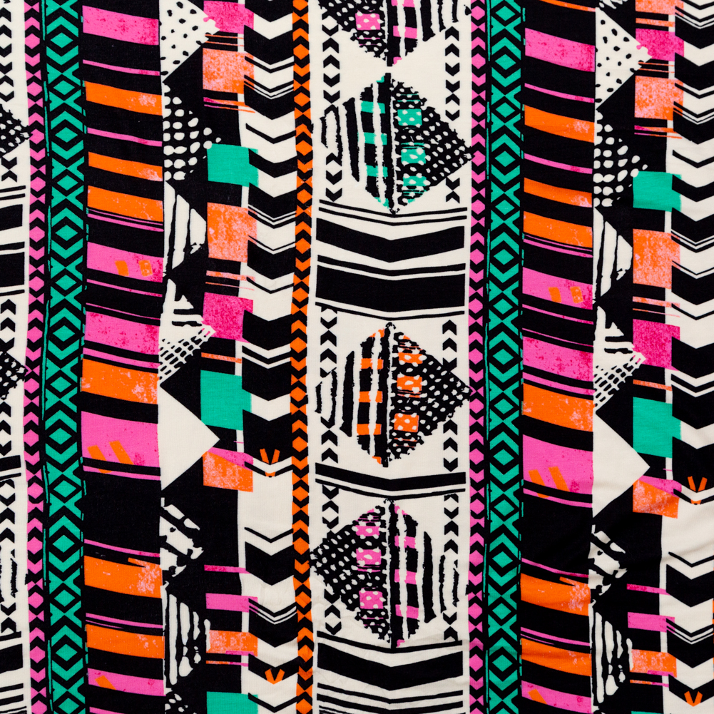 Black, Orange and Pink Geometric Printed Rayon Jersey Black, Orange and Pink Geometric Printed Rayon Jersey