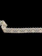 European Ivory and Metallic Gold Stretch Lace Trim with Double Scalloped Edges – 1.25″ European Ivory and Metallic Gold Stretch Lace Trim with Double Scalloped Edges – 1.25″