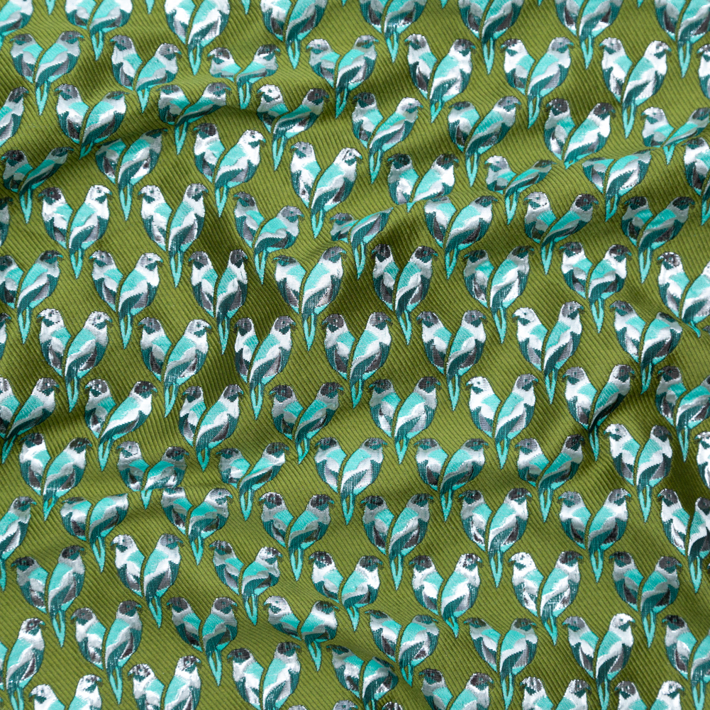 Grass Green and Jade Metallic Bird Jacquard Grass Green and Jade Metallic Bird Jacquard