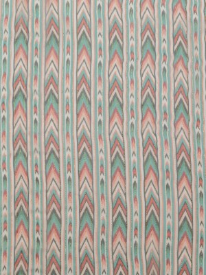 Jade and Coral Geometric Crinkled Silk Chiffon with Metallic Gold Stripes Jade and Coral Geometric Crinkled Silk Chiffon with Metallic Gold Stripes