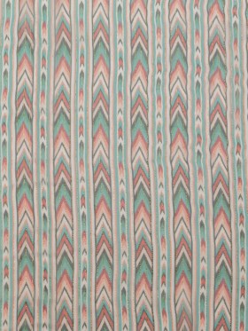 Jade and Coral Geometric Crinkled Silk Chiffon with Metallic Gold Stripes Jade and Coral Geometric Crinkled Silk Chiffon with Metallic Gold Stripes