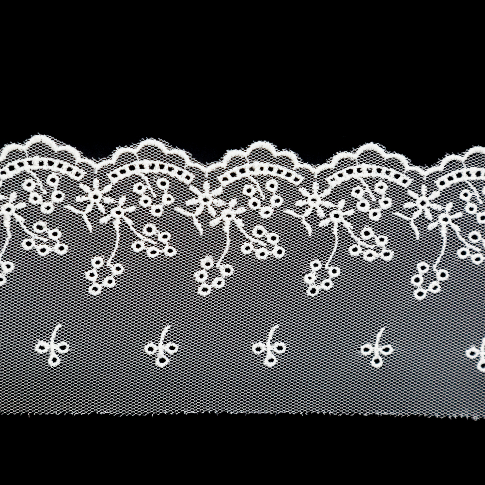 Ivory Floral Embroidered Eyelet Lace Trim – 3″ Ivory Floral Embroidered Eyelet Lace Trim – 3″
