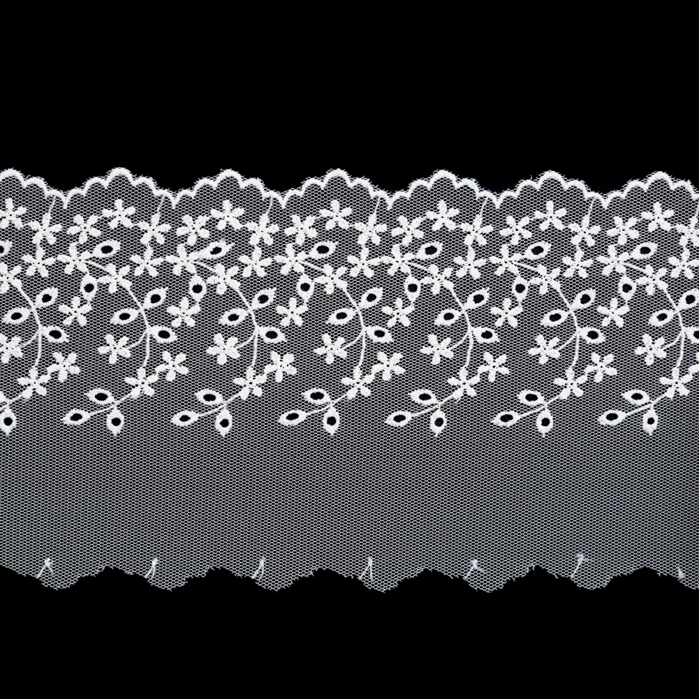 European Floral Embroidered Eyelet Lace Trim - 4"