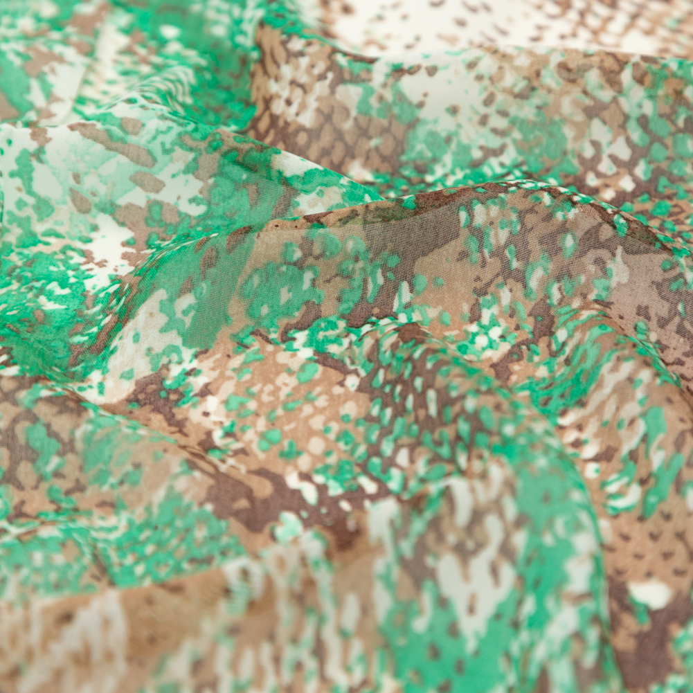 Green and Brown Python Printed Polyester Georgette Green and Brown Python Printed Polyester Georgette