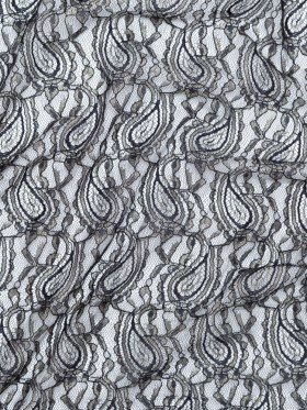 Stretch Corded Chantilly Lace – Metallic Gold and Black Paisley Stretch Corded Chantilly Lace – Metallic Gold and Black Paisley