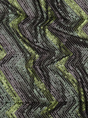 Tulle with Baby Sequins – Gradient Green Zig Zag on Black Tulle with Baby Sequins – Gradient Green Zig Zag on Black