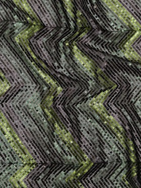 Tulle with Baby Sequins – Gradient Green Zig Zag on Black Tulle with Baby Sequins – Gradient Green Zig Zag on Black