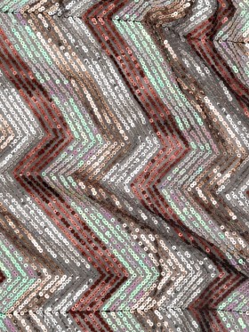 Tulle with Baby Sequins – Iridescent Pink, Rust, Rose Gold and Silver Zig Zag on Black Tulle with Baby Sequins – Iridescent Pink, Rust, Rose Gold and Silver Zig Zag on Black