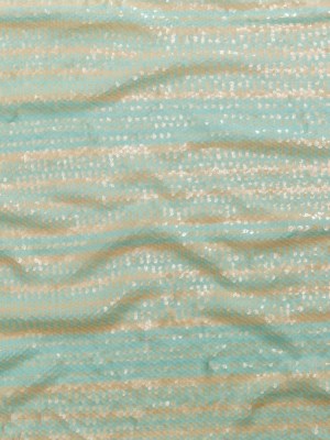 Mesh with Shell Sequins – Opal Blue and Almond Milk Stripes on White Mesh with Shell Sequins – Opal Blue and Almond Milk Stripes on White