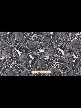 Italian Carbon Blue and Ecru Floral Cotton Jacquard Italian Carbon Blue and Ecru Floral Cotton Jacquard