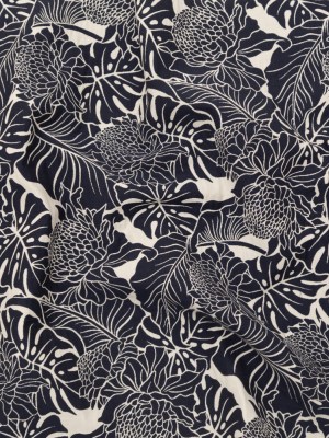 Italian Carbon Blue and Ecru Floral Cotton Jacquard Italian Carbon Blue and Ecru Floral Cotton Jacquard