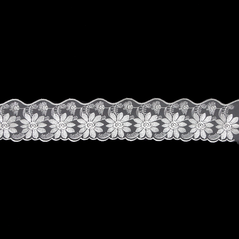 European White Floral Scalloped Embroidery Lace on Mesh – 3.375″ European White Floral Scalloped Embroidery Lace on Mesh – 3.375″