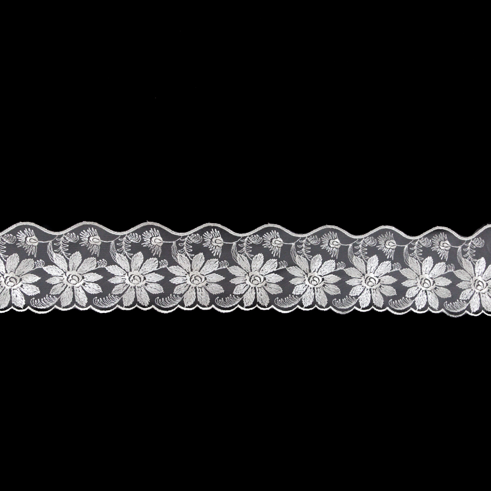 European Ivory Floral Scalloped Embroidery Lace on Mesh – 3.375″ European Ivory Floral Scalloped Embroidery Lace on Mesh – 3.375″