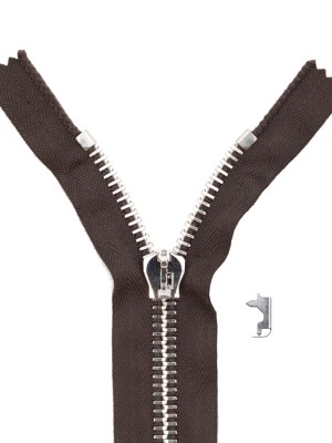 Mood Exclusive Italian Brown and Silver T8 Closed End Metal Zipper – 9″ Mood Exclusive Italian Brown and Silver T8 Closed End Metal Zipper – 9″