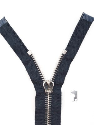 Mood Exclusive Italian Navy and Silver T8 Open End Metal Zipper – 27.5″ Mood Exclusive Italian Navy and Silver T8 Open End Metal Zipper – 27.5″