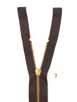 Mood Exclusive Italian Brown and Gold T3 Open End Metal Zipper – 27.5″ Mood Exclusive Italian Brown and Gold T3 Open End Metal Zipper – 27.5″