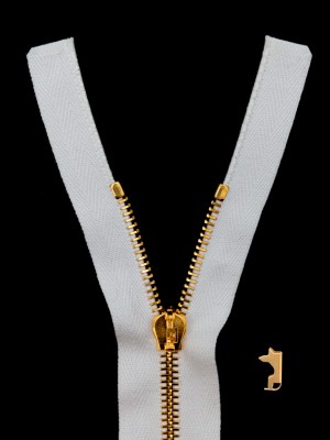 Mood Exclusive Italian White and Gold T5 Open End Metal Zipper – 27.5″ Mood Exclusive Italian White and Gold T5 Open End Metal Zipper – 27.5″