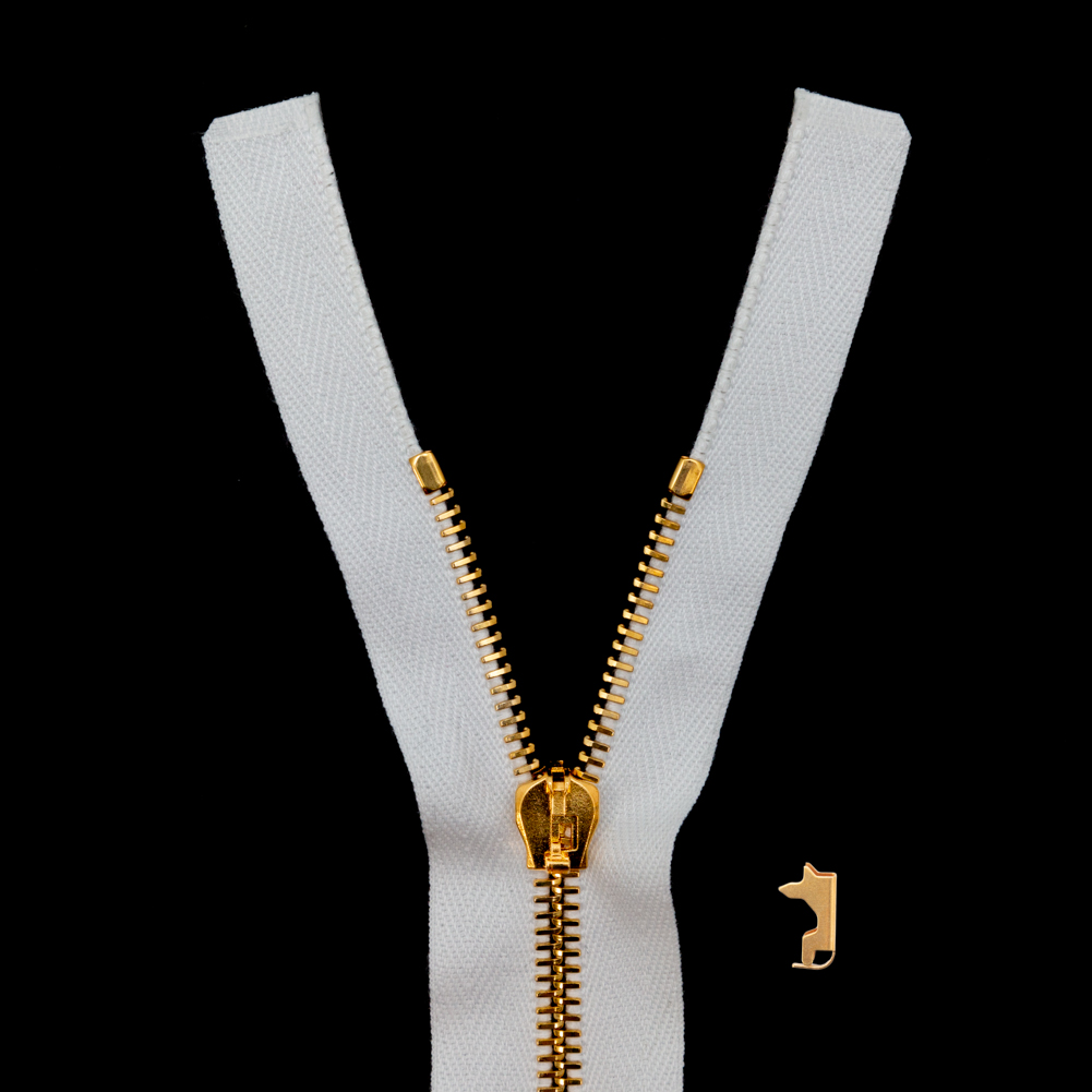 Mood Exclusive Italian White and Gold T5 Open End Metal Zipper – 27.5″ Mood Exclusive Italian White and Gold T5 Open End Metal Zipper – 27.5″