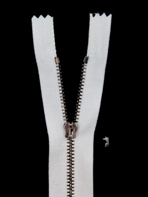 Mood Exclusive Italian Off-White and Gunmetal T3 Closed End Metal Zipper – 9″ Mood Exclusive Italian Off-White and Gunmetal T3 Closed End Metal Zipper – 9″