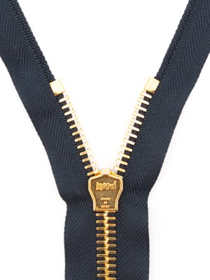 Mood Exclusive Italian Navy and Gold T8 Open End Metal Zipper – 27.5″ Mood Exclusive Italian Navy and Gold T8 Open End Metal Zipper – 27.5″