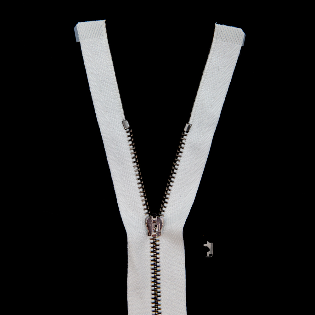Mood Exclusive Italian Off-White and Gunmetal T3 Open End Metal Zipper – 27.5″ Mood Exclusive Italian Off-White and Gunmetal T3 Open End Metal Zipper – 27.5″