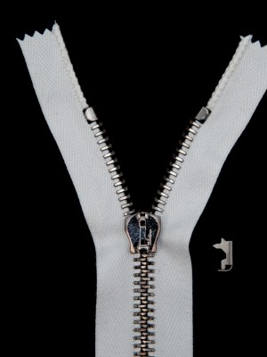Mood Exclusive Italian Off-White and Gunmetal T8 Closed End Metal Zipper – 9″ Mood Exclusive Italian Off-White and Gunmetal T8 Closed End Metal Zipper – 9″