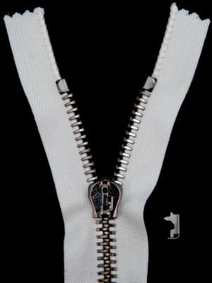 Mood Exclusive Italian White and Gunmetal T8 Closed End Metal Zipper – 9″ Mood Exclusive Italian White and Gunmetal T8 Closed End Metal Zipper – 9″