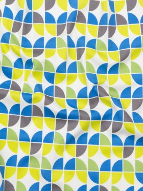 Italian Bit of Blue, Silver Filigree and Brilliant White Geometric Stretch Cotton Sateen Italian Bit of Blue, Silver Filigree and Brilliant White Geometric Stretch Cotton Sateen