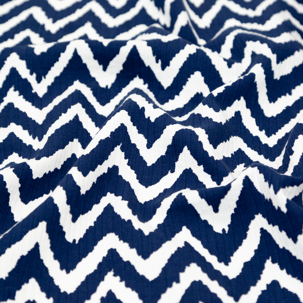 Milly Navy and White Zig Zag Printed Cotton Dobby Milly Navy and White Zig Zag Printed Cotton Dobby