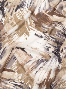 Crockery and Dark Navy Abstract Satin-Faced Silk Chiffon Crockery and Dark Navy Abstract Satin-Faced Silk Chiffon