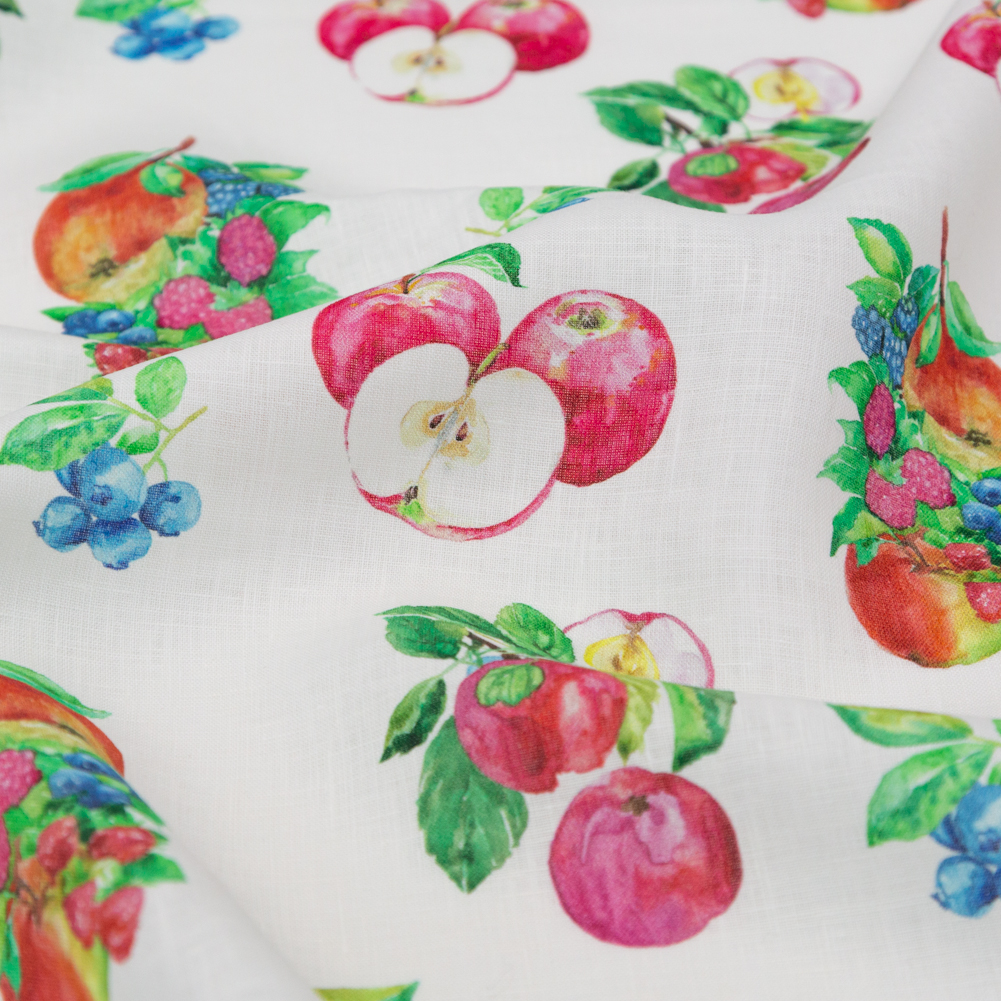 Blueberries and Apples Printed on an Ivory Linen Woven