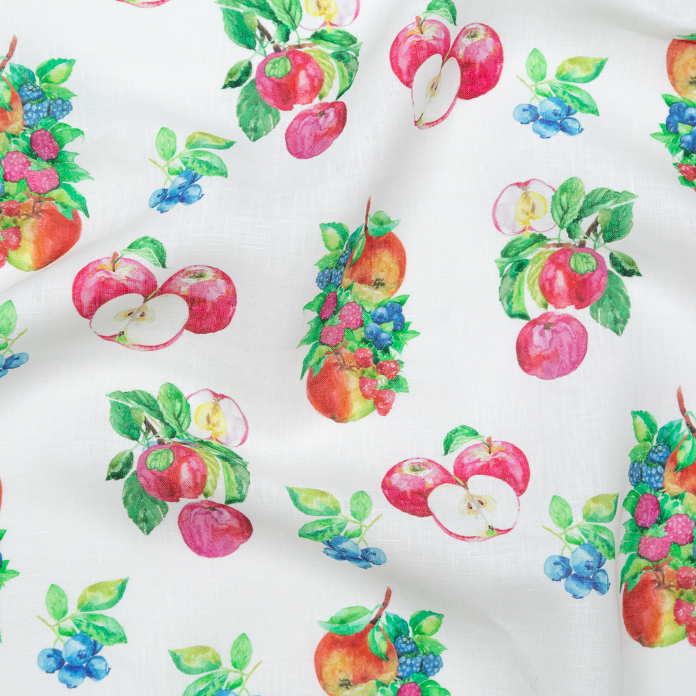 Blueberries and Apples Printed on an Ivory Linen Woven Blueberries and Apples Printed on an Ivory Linen Woven