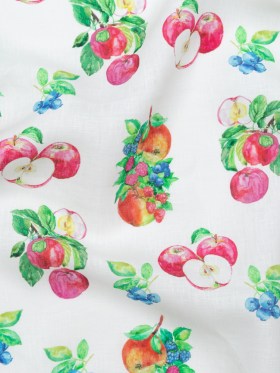 Blueberries and Apples Printed on an Ivory Linen Woven Blueberries and Apples Printed on an Ivory Linen Woven